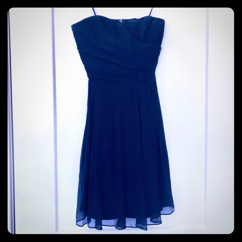 J Crew navy silk strapless dress